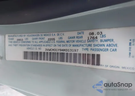 2004 Volkswagen New Beetle Gls from USA, damaged, VIN 3VWCM31Y94M313197